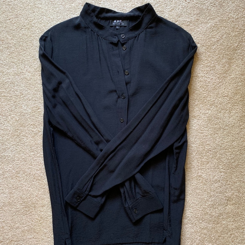 APC Women's L  Mandarin Collar Dress Shirt